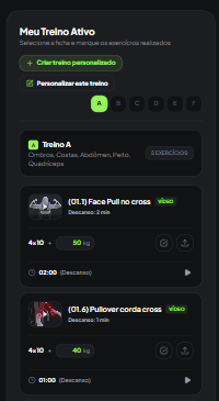 Tela Meu Treino Ativo do aplicativo